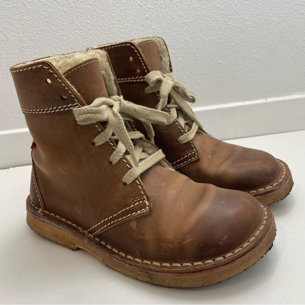 Women’s Brown Lace-Up Leather Boots with Cream Laces